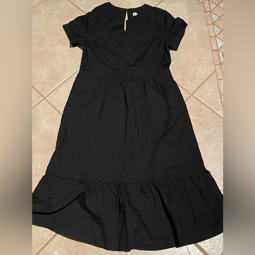 Pact Organic Anthropologie Women’s Canopy Notch Neck Dress Linen Cotton Black - Picture 2 of 11